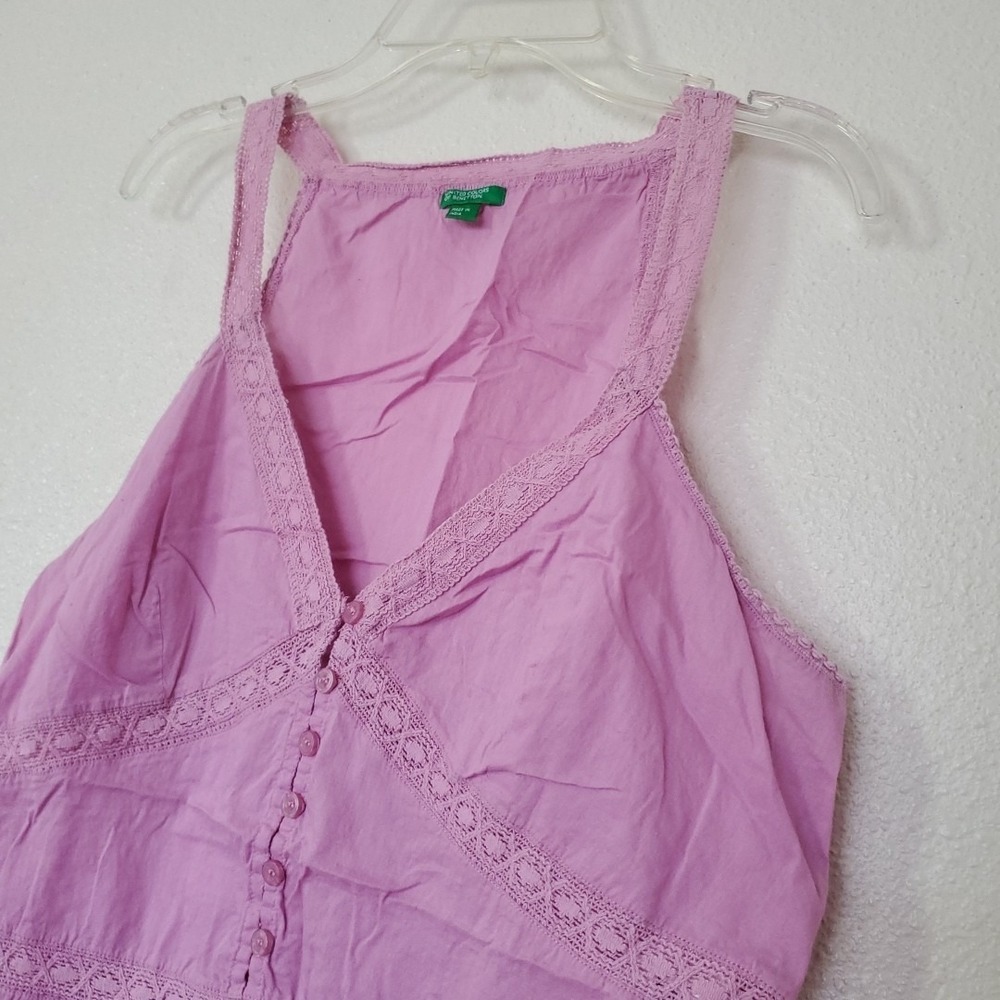 United Colors of Benetton Purple Crochet Lace Trim Button Front Tank Top Size M - Picture 8 of 16